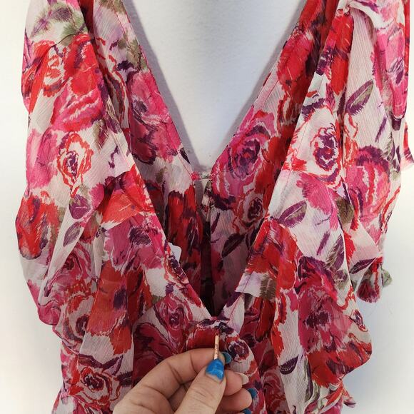 Misa Los Angeles Diana Floral Georgette Ruffle Tiered Maxi Dress L Wedding Party - Picture 7 of 10